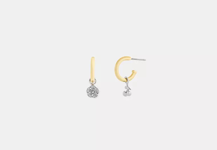 Mini Tea Rose And Cherry Charm Hoop Earrings | Coach Outlet CA