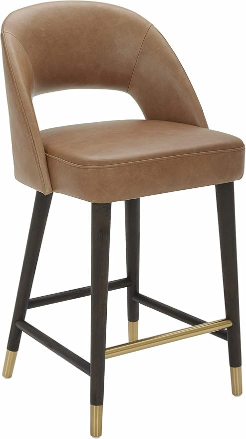 Amazon Brand – Rivet Whit Contemporary Leather Counter Height Stool with Gold Accents, 37"H, Li... | Amazon (US)