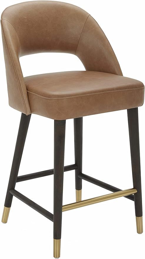 Amazon Brand – Rivet Whit Contemporary Leather Counter Height Stool with Gold Accents, 37"H, Li... | Amazon (US)