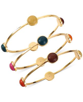 Gold-Tone 3-Pc. Set Dot Bangle Bracelets, Created for Macy's | Macys (US)