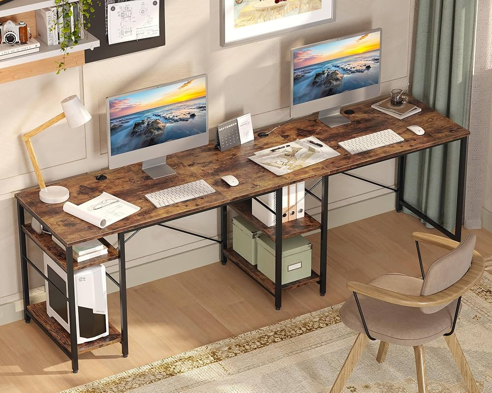 Bestier L Shaped Desk, 95.2 Inch Reversible Corner Computer Desk with Shelves, 2 Person Long Tabl... | Amazon (US)