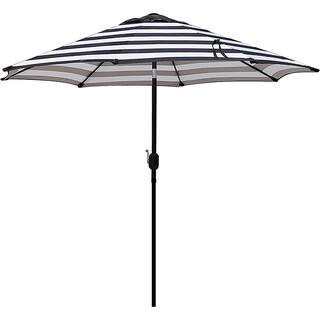 9ft Outdoor Patio Umbrella, Striped Patio Umbrella with Button Tilt and Crank (Black & White Stripes) | The Home Depot