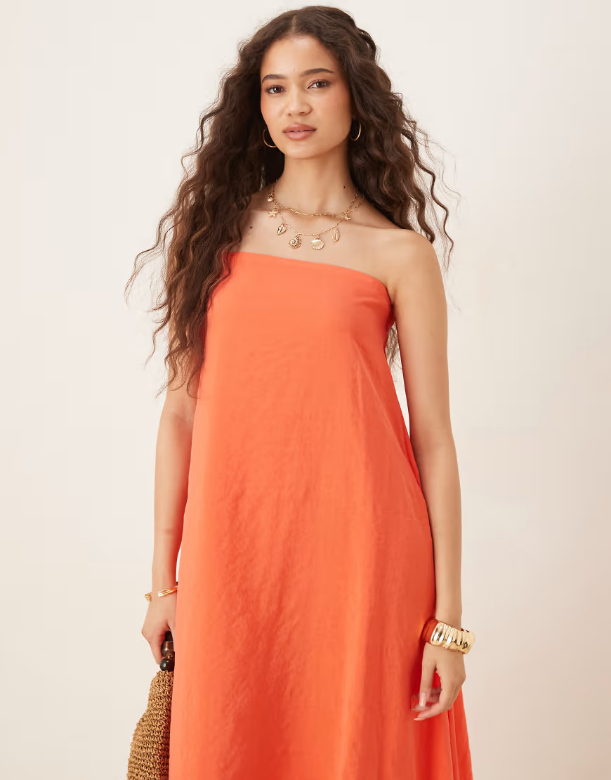 ASOS DESIGN cupro bandeau maxi dress in red | ASOS (Global)