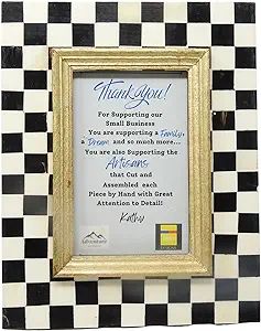 Black and White Checkered Handmade Buffalo Horn Bone Inlay Picture Frame (5" x 7" Gold Trim) | Amazon (US)