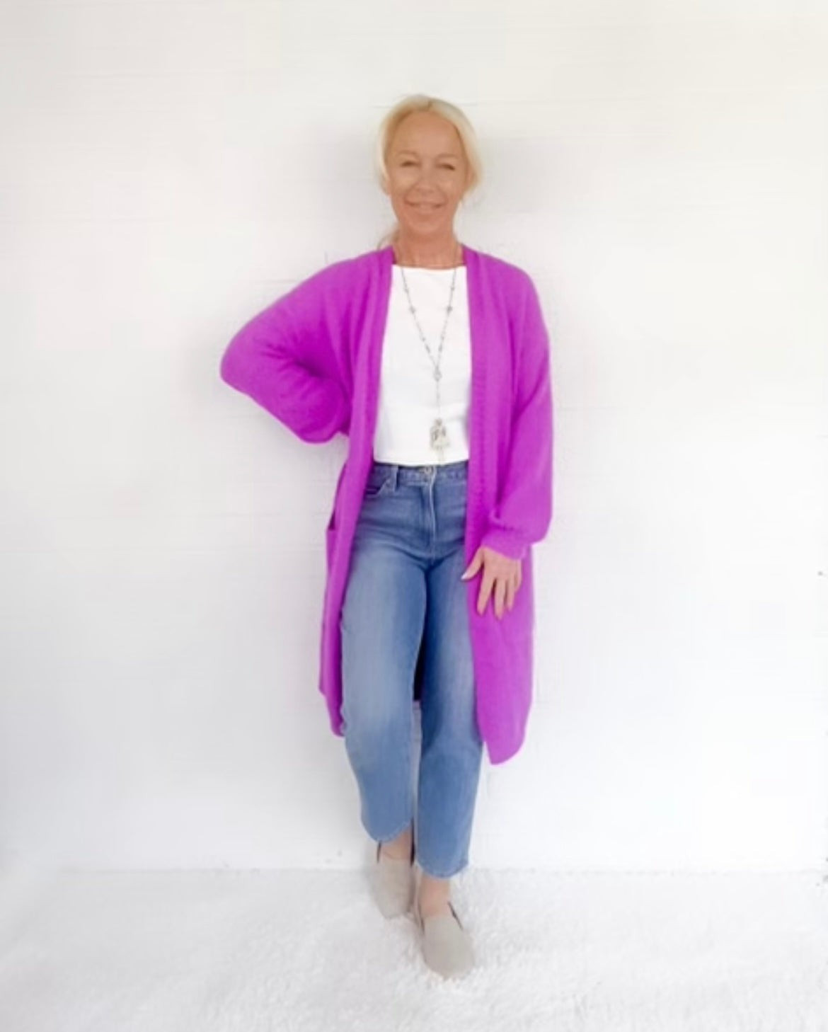 Magenta Long Cardigan | Peppered with leopard