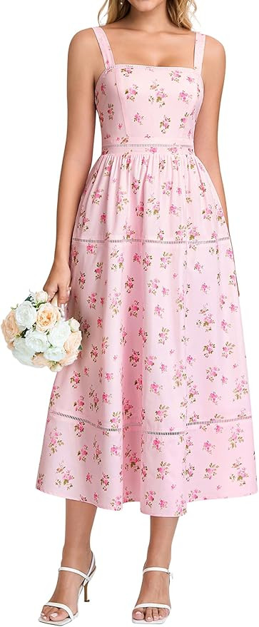 KUTUMAI Floral Corset Midi Dress Flowy Summer Tea Party Wedding Guest Dresses for Women 2026 | Amazon (US)