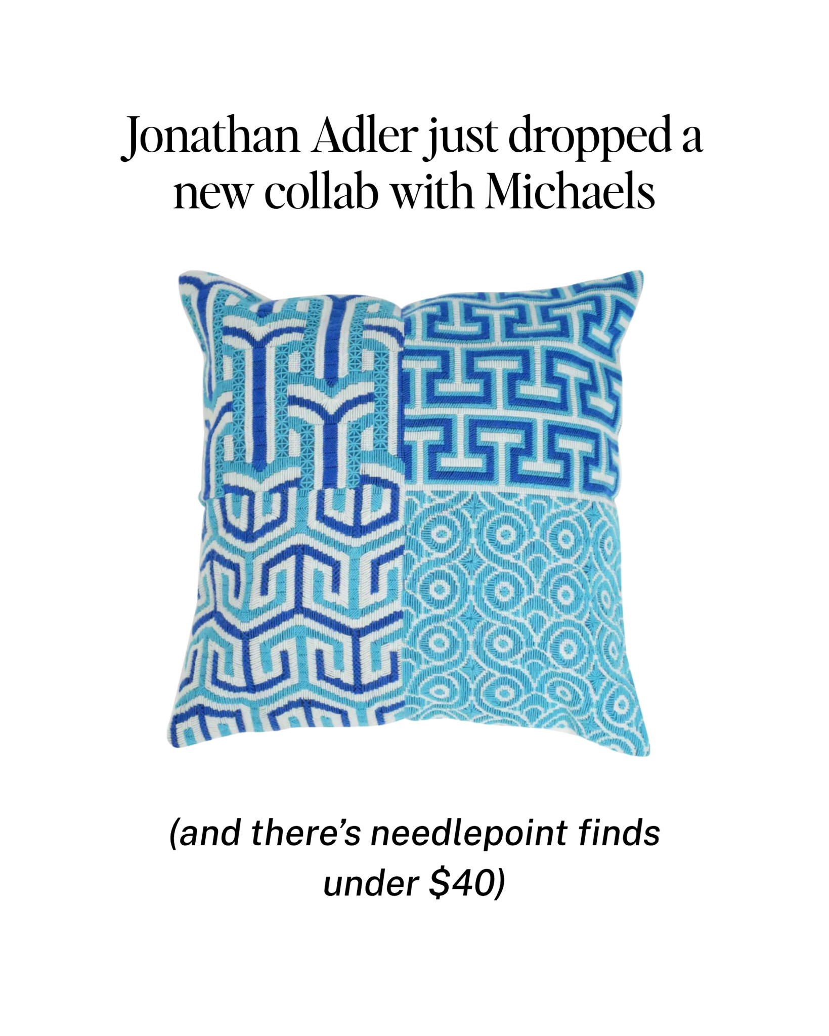 Jonathan Adler x Michaels has needlepoint kits and they are super cute and UNDER $40.

As a long time fan of modern maximalist Jonathan Adler and his pretty geometrics I was thrilled when I saw this collab pop up. Of course there are needlepoint designs. He's been a fabulous fiber arts designer since forever and they are fabulous. 

Buy online and use code MAKERSAVE to save 20% off! 

Be sure to check them out.


#LTKHome #LTKSaleAlert #LTKOver40