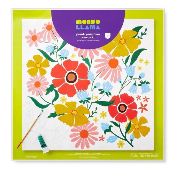 20"x20" Paint-Your-Own Canvas Kit Floral - Mondo Llama™ | Target
