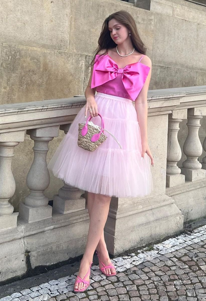 Amore Tulle Midi Skirt in Pink | Chicwish