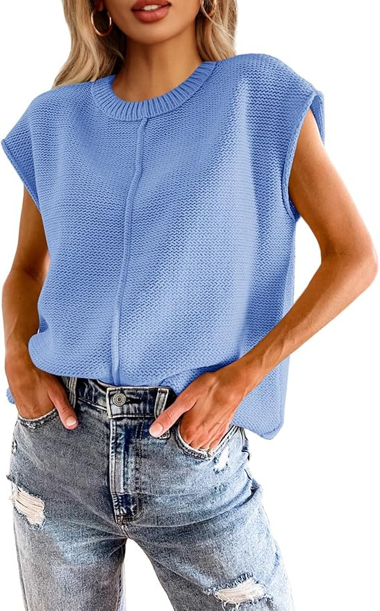 Saodimallsu Womens Summer Cap Sleeve Tops Casual Crew Neck Loose Fit Knit Lightweight Sweater Pul... | Amazon (US)