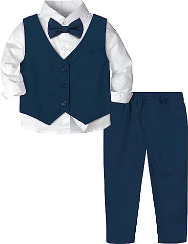 A&J DESIGN Baby Toddler Suit for Boys Wedding Gentleman Formal Outfit Tuxedo Pants Set Navy 18-24 Months | Amazon (US)