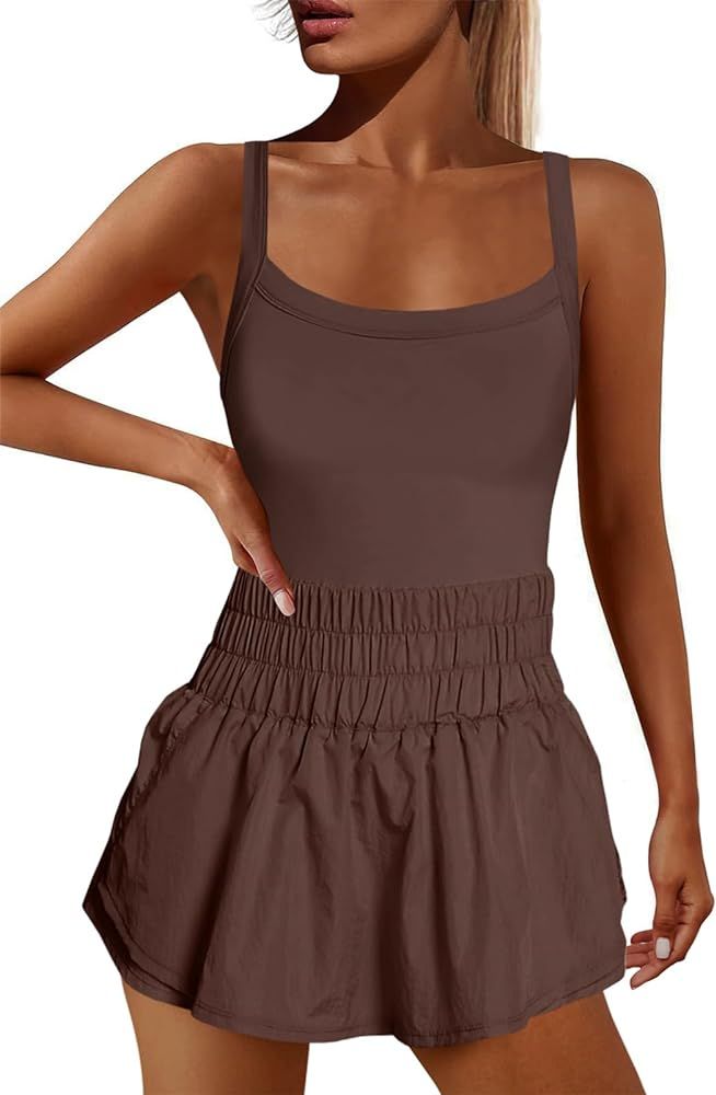 Nirovien Womens Running Skortsie Sleeveless Onesie Athletic Tennis Dresses Workout Mini Dress Exe... | Amazon (US)