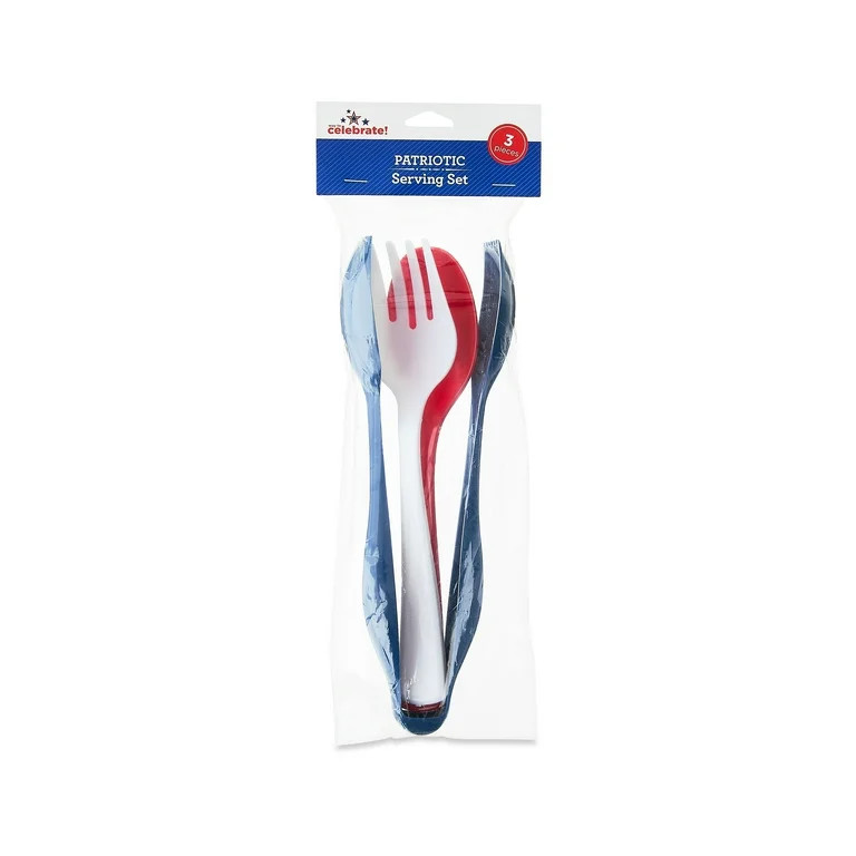 Patriotic Disposable Plastic Serving Set, Red/White/Blue, 3 pc, by Way To Celebrate | Walmart (US)