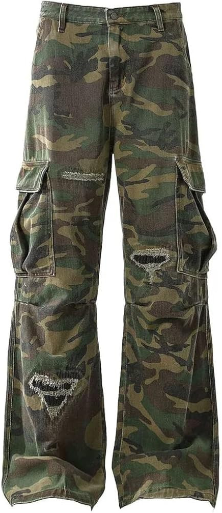 Camo Streetwear Pants Camouflage Jeans Outdoor High Waisted Casual Trousers | Amazon (US)