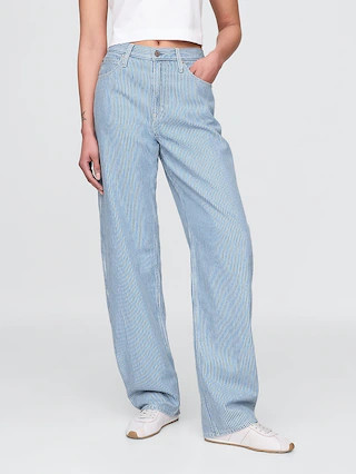 High Rise UltraSoft Denim Stripe Barrel Jeans | Gap (US)