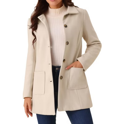 Seta T Women's Winter Overcoat Mid-Long Casual Notch Lapel Single-Breasted Peacoat X-Large Beige | Target