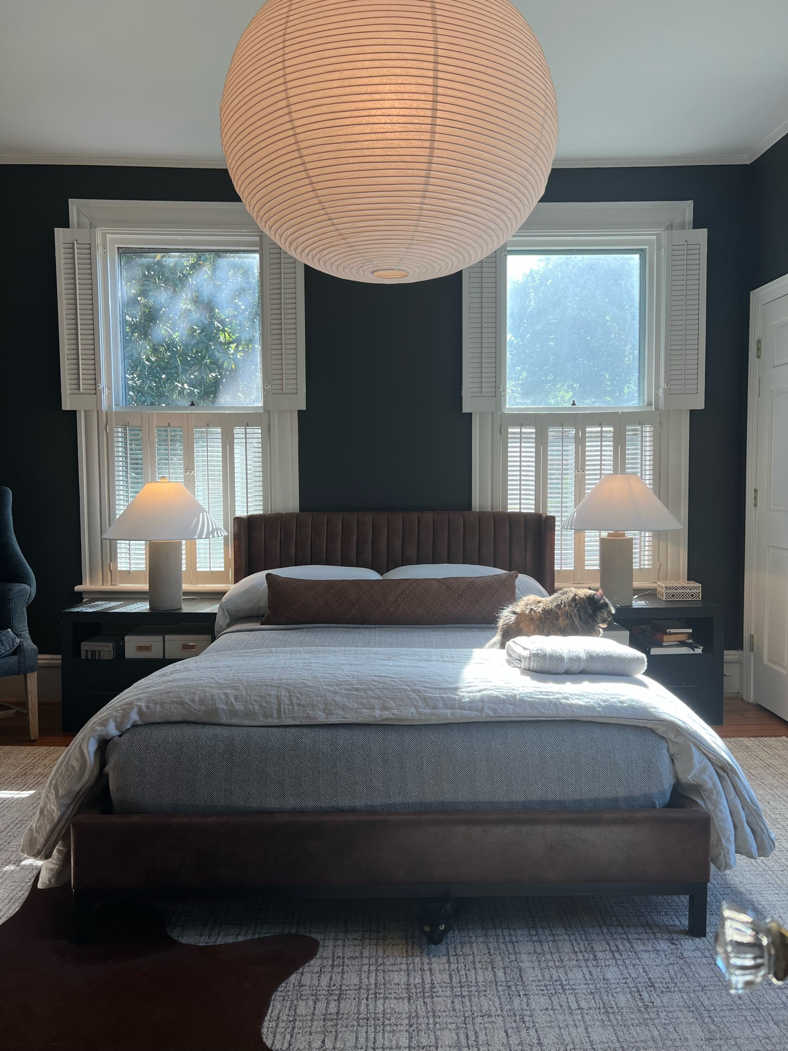 Gavin’s room leather bed (lantern by HAY) 