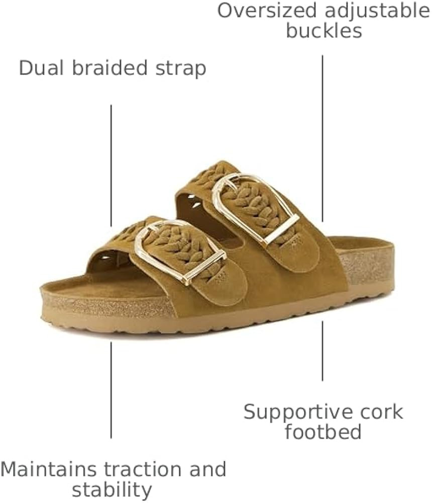 CUSHIONAIRE Cashew Slip On Womens Sandals, Genuine Suede Leather Braided Double Strap Slide On Sa... | Amazon (US)