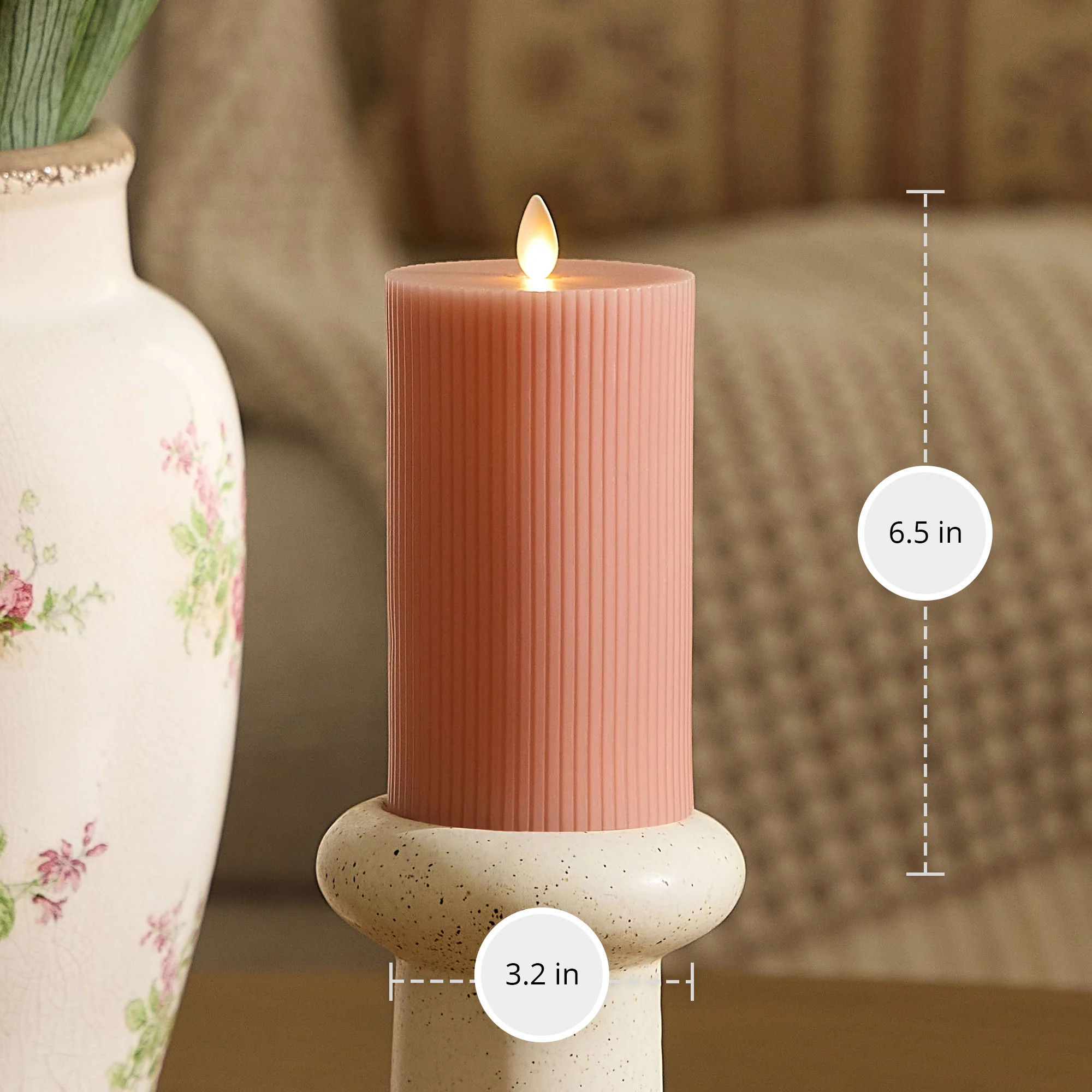 Soft Clay Flameless Candle Ribbed Pillar | Luminara