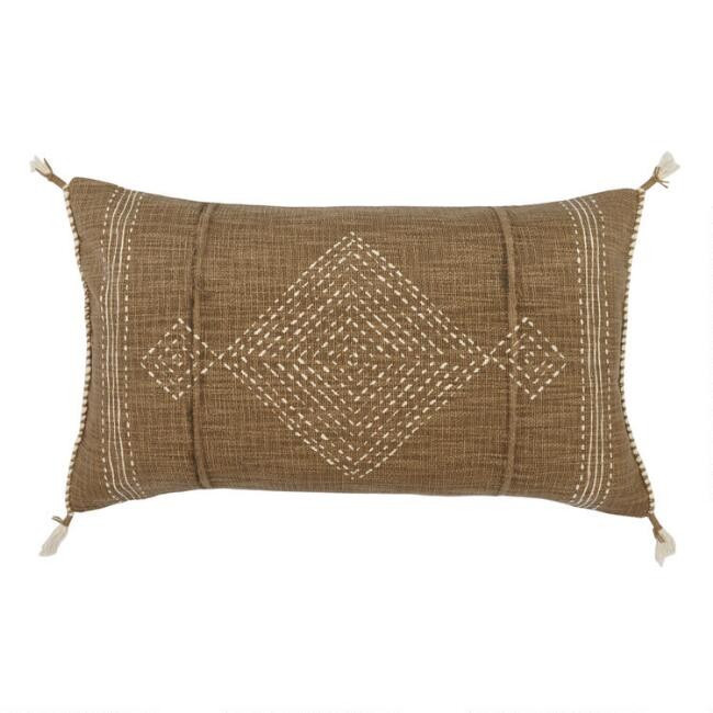Brown and Ivory Geo Print Lumbar Pillow | World Market