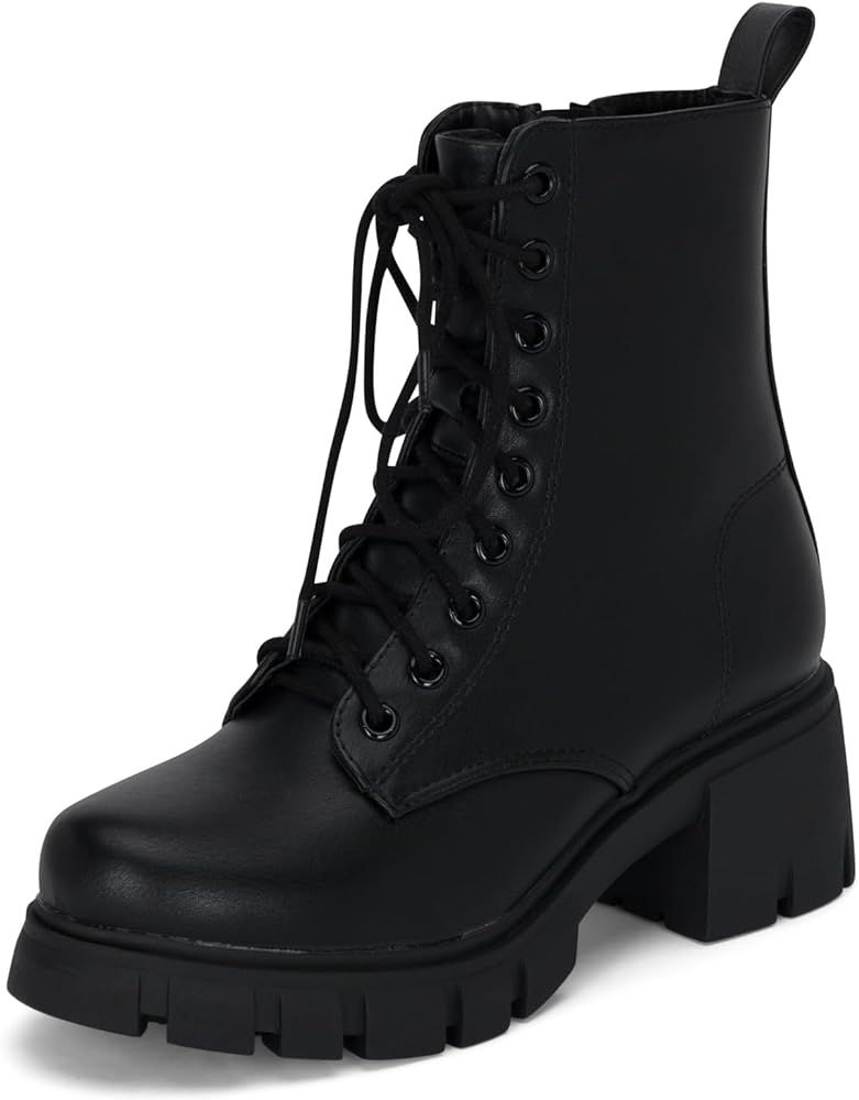 STYLISH S TAMMY ~ Women's Lace-up Chuncky Lug Sole Platform Low Heel Combat Ankle Boots with Side... | Amazon (US)