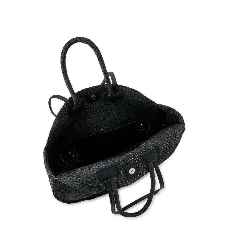 Time and Tru Women’s Circle Straw Tote Bag Black | Walmart (US)