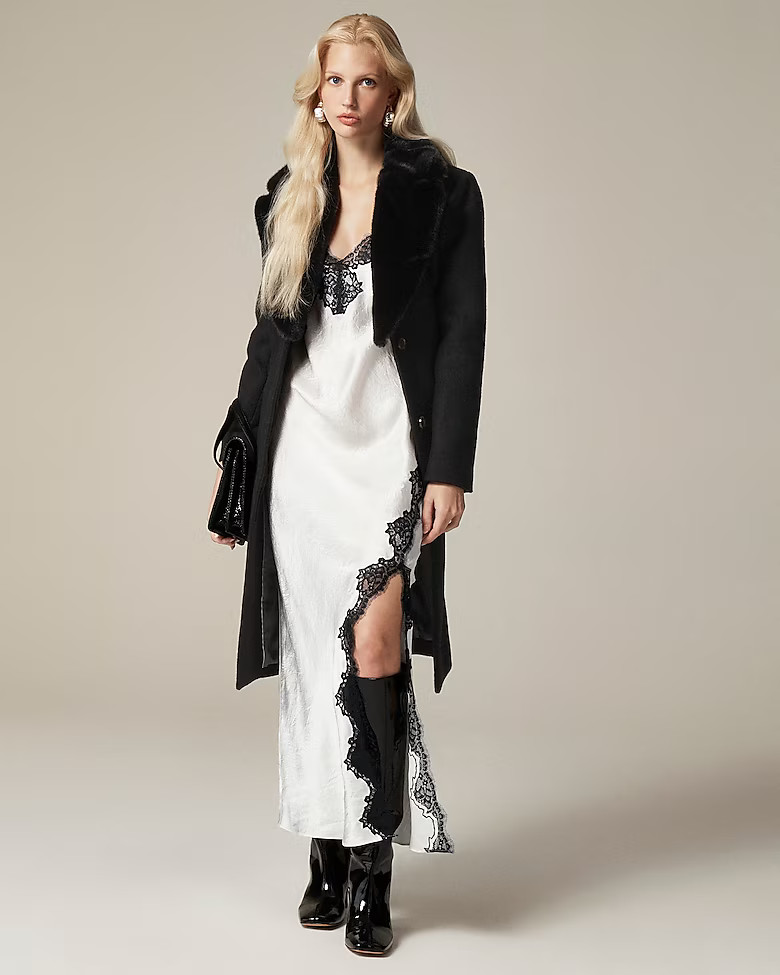 Lace-trim slip dress in textured satin | J. Crew US