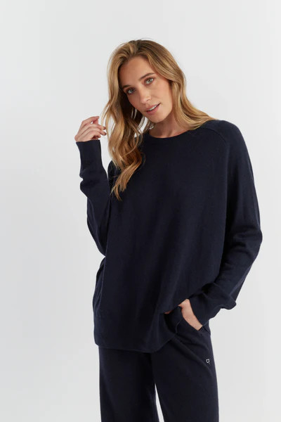 Navy Pure Cashmere Slouchy Sweater | Chinti & Parker