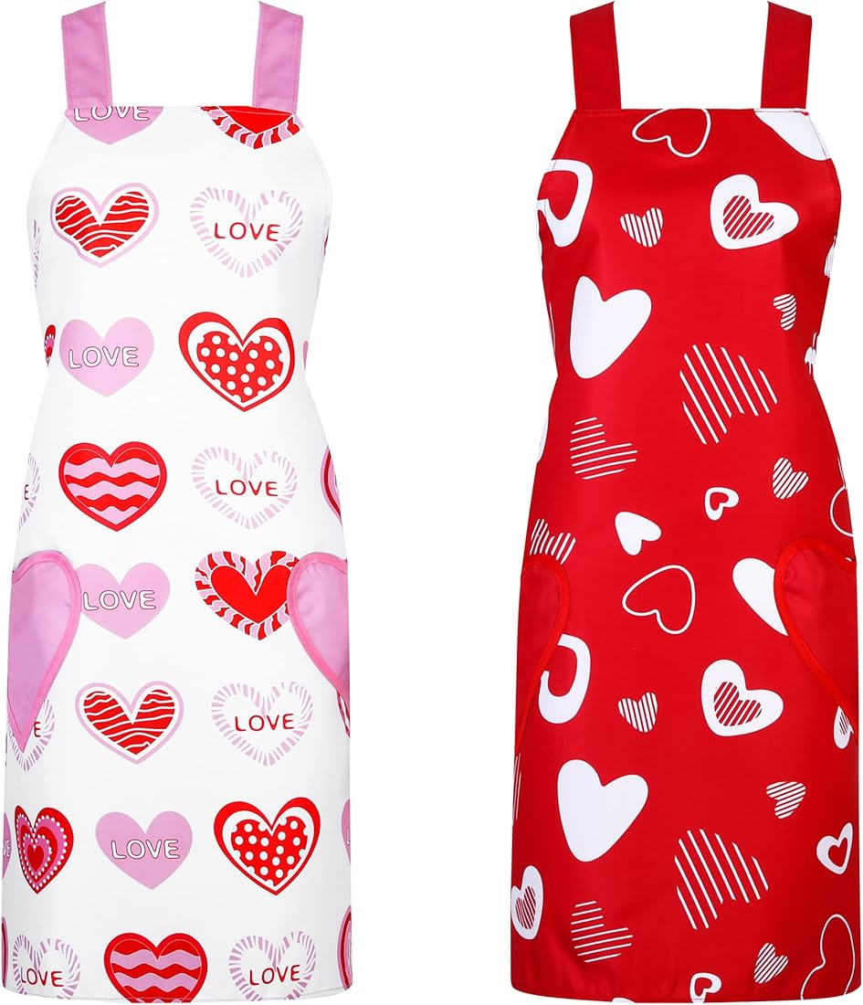 ADXCO 2 Pieces Valentine's Day Heart Aprons Adjustable Valentine Kitchen Baking Apron with Heart ... | Amazon (US)
