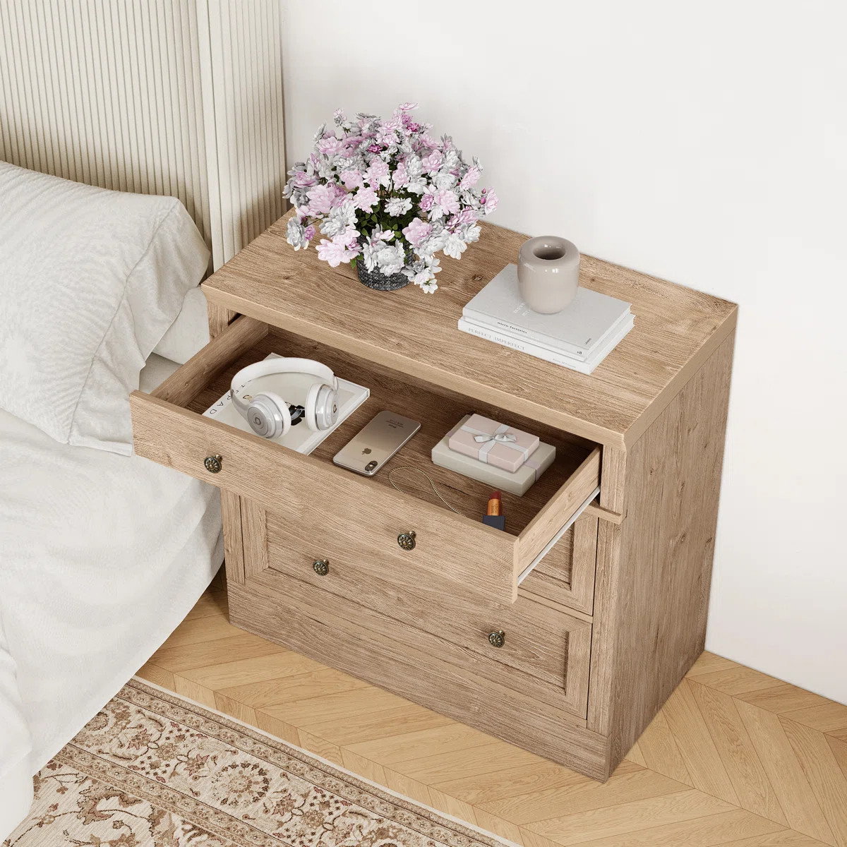 Retro Elegant Oversized 3-drawer Nightstand（set Of 2） | Wayfair North America