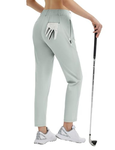 baleaf Womens Golf Pants Stretch with Zipper Pockets Travel Dressy Work Bussiness Casual Slacks Belt Loops UPF 50+ Light Gray 2XL | Amazon (US)