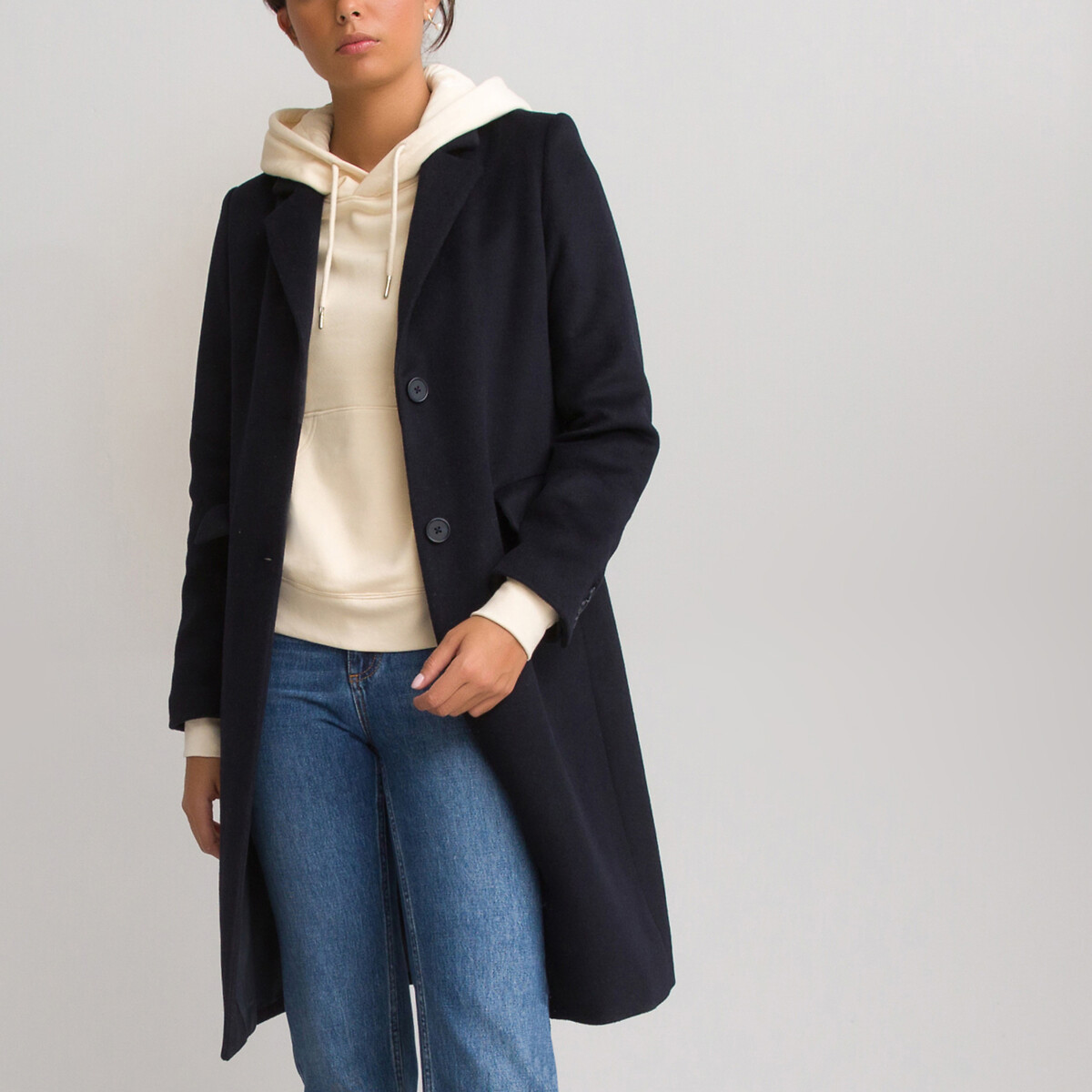 Wool Mix Buttoned Coat | La Redoute (UK)