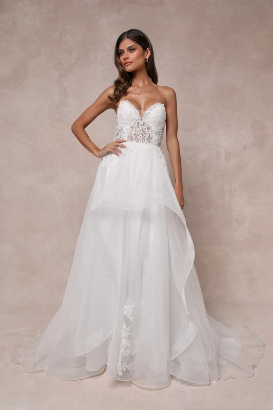 Mine, All Mine White Embroidered Organza Strapless A-Line Gown
            Lulus
         $298
  ... | Lulus