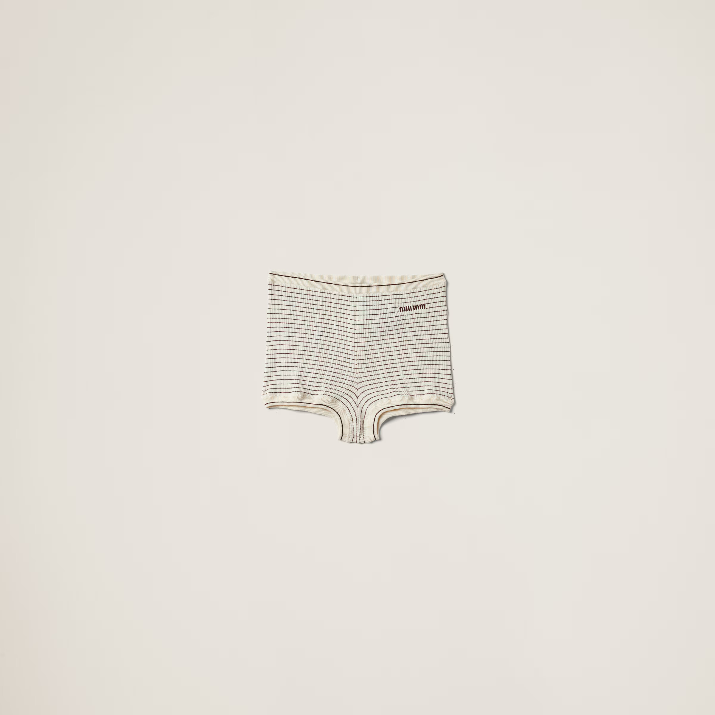 Ivory+tobacco Cotton Knit Shorts | Miu Miu | Miu Miu US