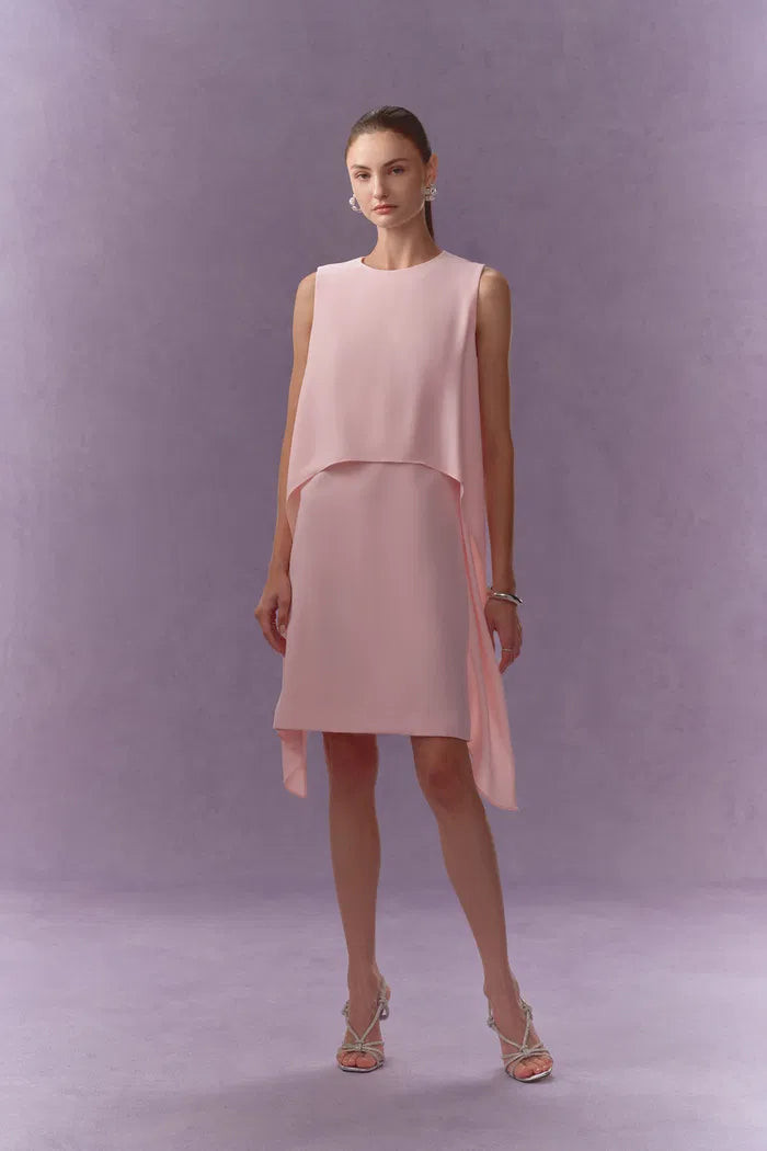 Cilace Wavy Side Pleats Sleeveless Dress in Matte Textured Weave | Fabrique