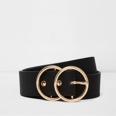 River Island Womens Black gold tone double ring belt | River Island (UK & IE)