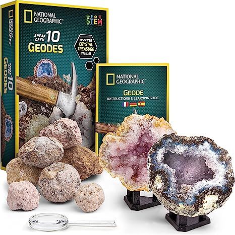 NATIONAL GEOGRAPHIC Break Open 10 Premium Geodes – Includes Goggles, Detailed Learning Guide & ... | Amazon (US)