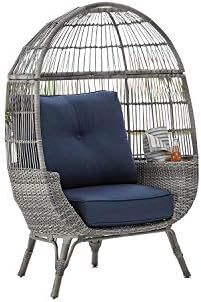 Outdoor Patio All-Weather Wicker Stationary Egg Chair w/Storage & Sunbrella Cushions (Grey) | Amazon (US)