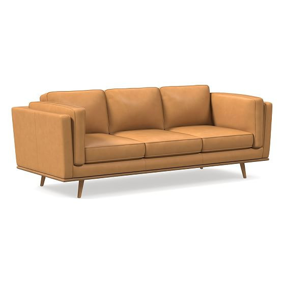 Zander Sofa, Down Blend, Chalk Leather, Tan, Almond | West Elm (US)