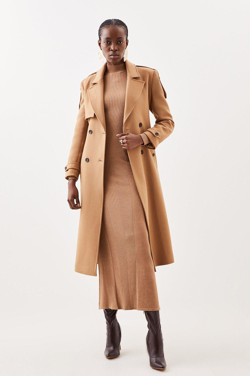 Italian Manteco Wool Blend Self Tie Belted Trench Coat | Karen Millen US