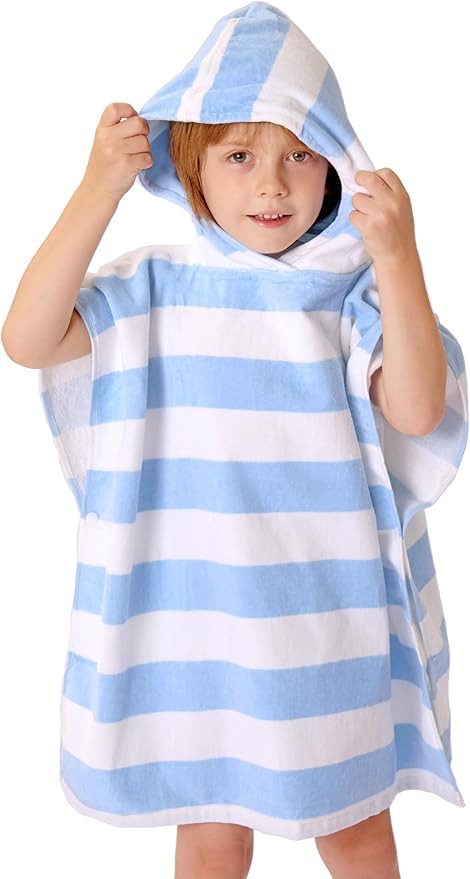Toddler Bath Towel Poncho Thick Cotton Striped Beach Towels for Kids Gifts (2-6, Blue) | Amazon (US)