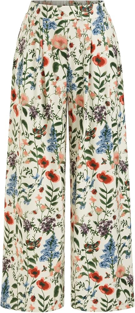 CIDER Womens Wide Leg Pants Floral Elastic Waist Palazzo Pants Boho Summer Casual Fashion Outfits | Amazon (US)