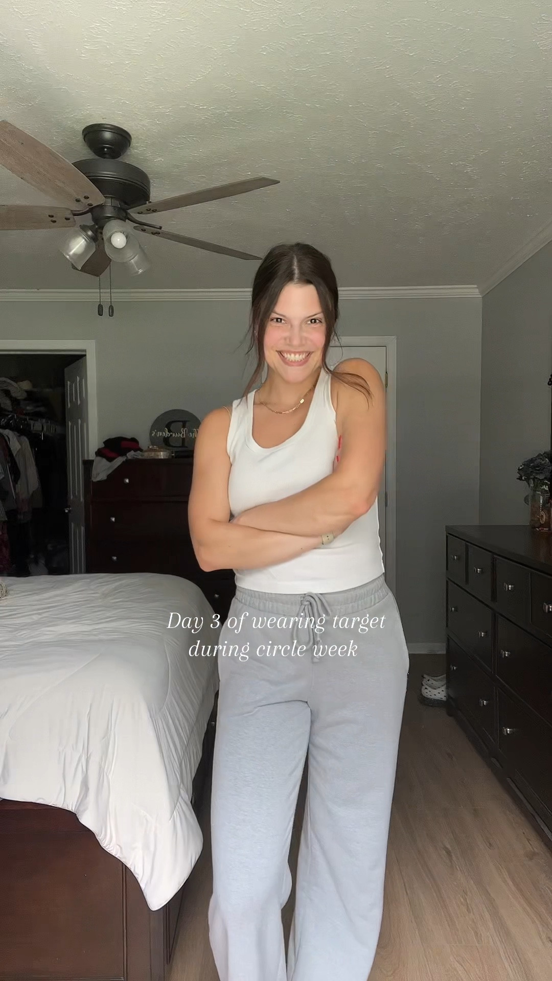 Target circle week. Target style. Grey sweatpants. Casual style. Wild fable sweat pants. Casual outfit. Mom ootd. Mom style. Mom outfit. Sweat set. White tank top. Casual top. 

#LTKActive #LTKSummerSales #LTKFindsUnder50
