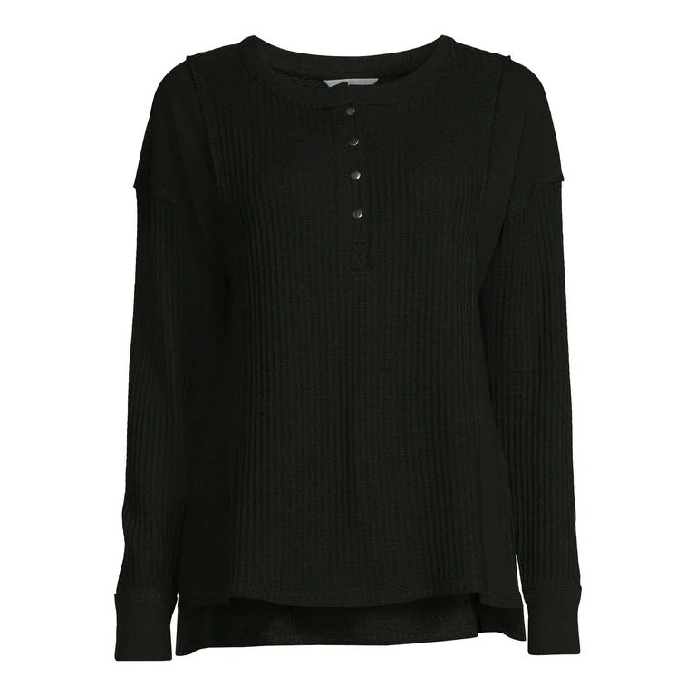 Time and Tru Women's Mixed Henley Tee with Long Sleeves, Sizes S-XXXL - Walmart.com | Walmart (US)