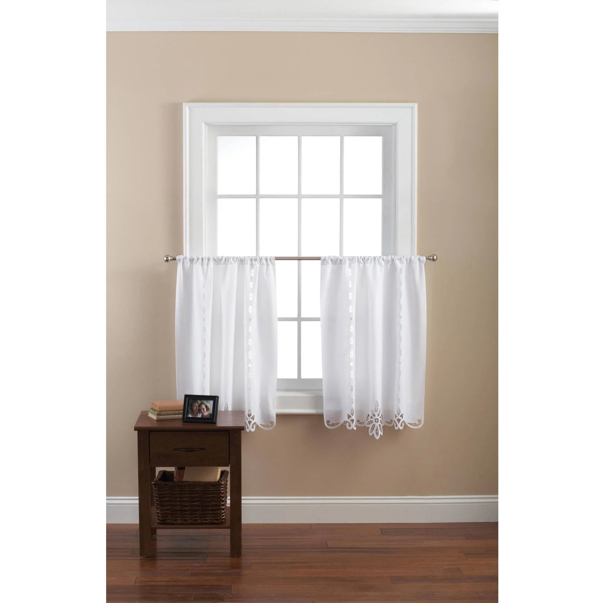 Mainstays Battenburg White Lace Kitchen Curtains, Set of 2 | Walmart (US)