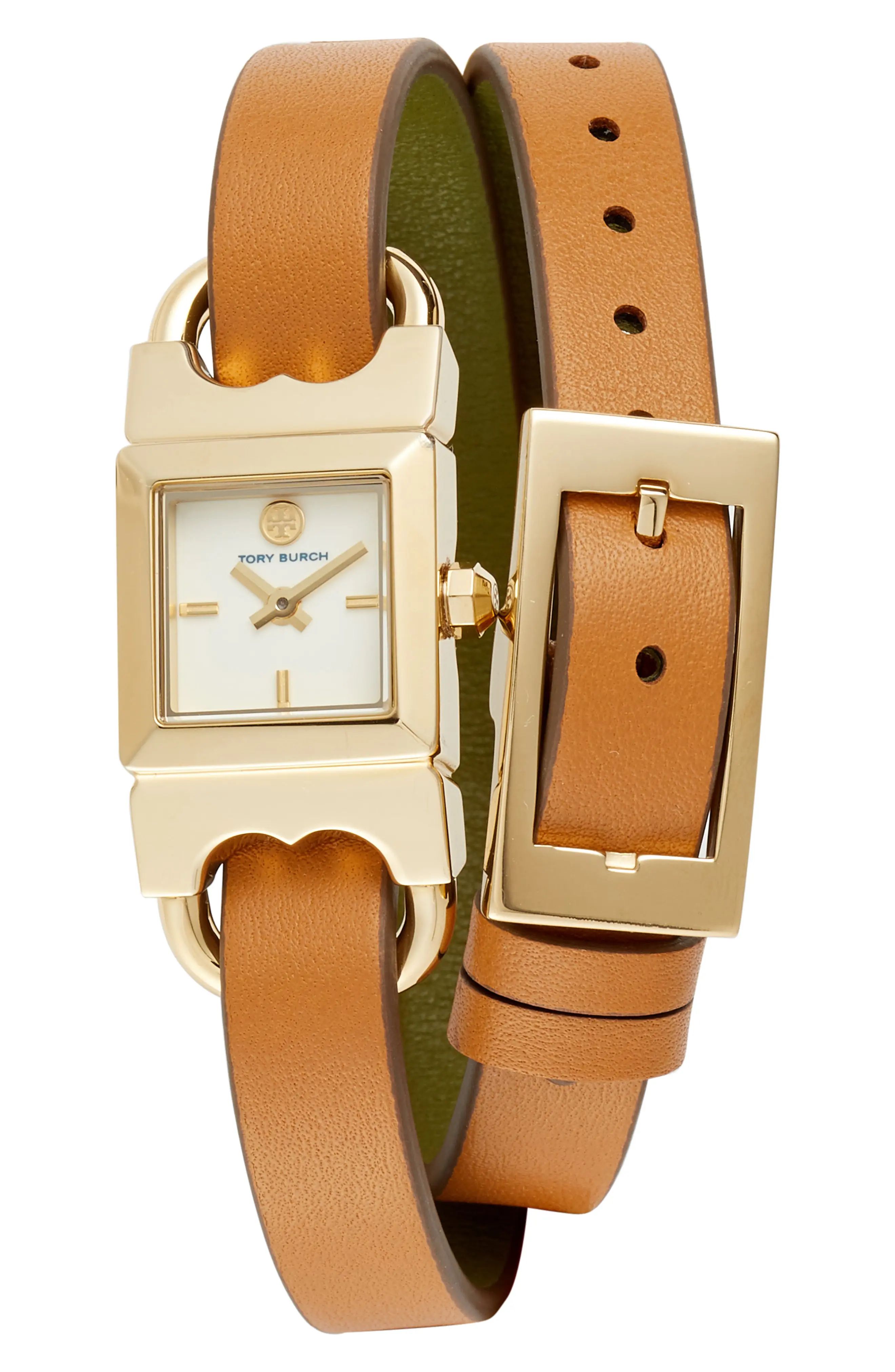 Tory Burch Double T Link Reversible Leather Strap Wrap Watch, 18mm | Nordstrom