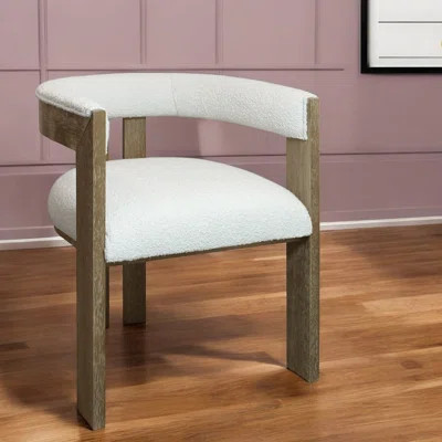 Ivory and Brown Upholstered Boucle Open Back Dining Arm Chair | Wayfair North America