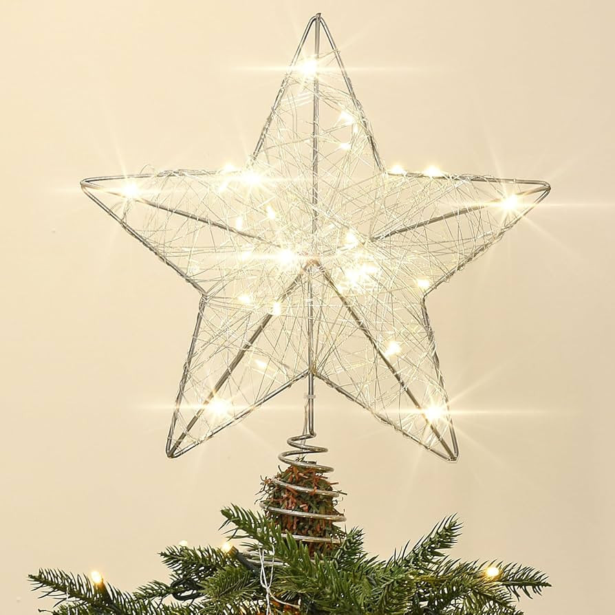 Amazon.com: Rocinha Christmas Tree Star Topper Silver Tree Topper Star Battery Operated Christmas... | Amazon (US)