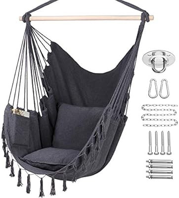 Y- STOP Hammock Chair Hanging Rope Swing, Max 330 Lbs, 2 Cushions Included-Large Macrame Hanging ... | Amazon (US)