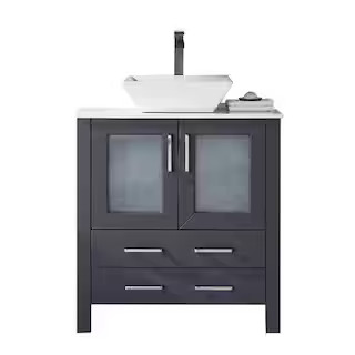 VC CUCINE 30 in. W x 18.5 in. D x 31 in. H Modern Bathroom Vanity in Dark Gray with White Ceramic... | The Home Depot